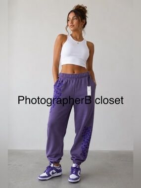 NWT Spirit Jersey Womens XSmall Purple Leopard Print Joggers